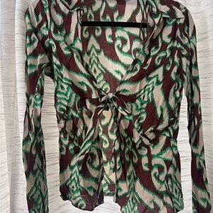 Zara Green and Brown Patterned Blouse